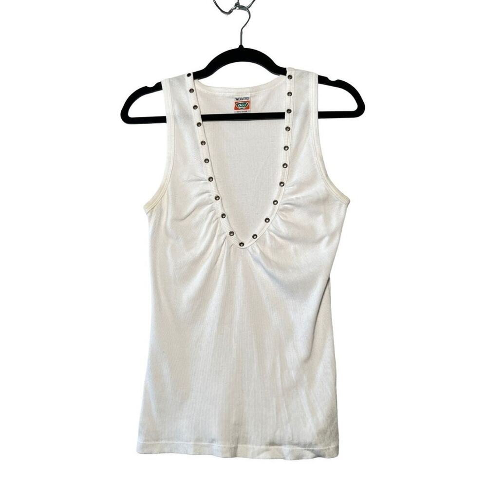 Coyote Ugly White Eyelet Deep V neck Tank Vintage 100% Cotton Vintage Size Large